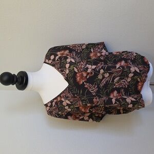 Natural Life Brown and Floral Print Blouse with Short Sleeves